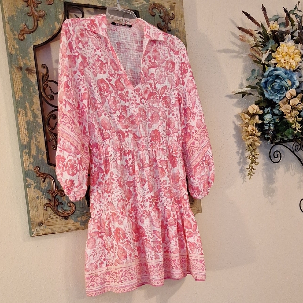 Zara Pink Patterned Mini Dress. Excellent Condition NWOT Size Small